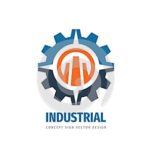 Industrial logo template design. Gear, arrows symbols. Abstract cogwheel concept icon. Idustry manufacture sign. Vector