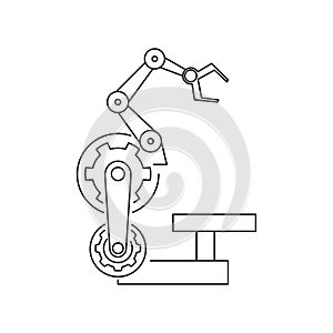Industrial machine arm. Robotic robot hand. Factory equipment. Outline thin line flat illustration.