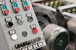 Industrial machine control panel close up