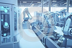 industrial machine robot, smart modern factory automation using advanced machines, industrial 4.0 manufacturing process