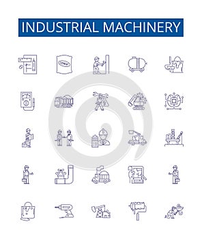 Industrial machinery line icons signs set. Design collection of Machinery, Industrial, Equipment, Factories photo