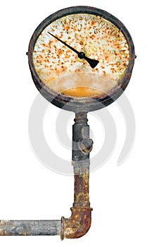 Industrial manometer, isolated pressure gauge, ruined rust meter