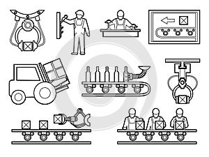 Industrial and manufacturing process icons set in