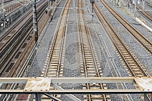 Industrial or mass transit background featuring detail of electrical railroad