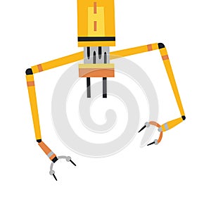 Industrial mechanical robot arm vector icon. Yellow robotic arm.