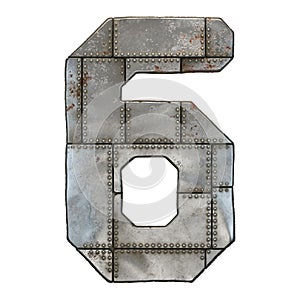 Industrial metal number 6 on white background 3d