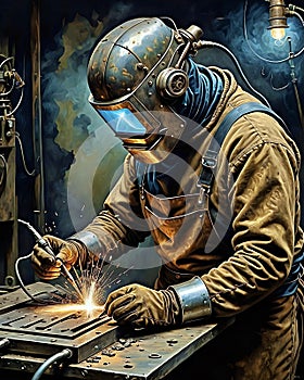 industrial metal worker welding in workshop