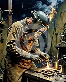 industrial metal worker welding in workshop