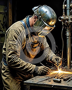 industrial metal worker welding in workshop