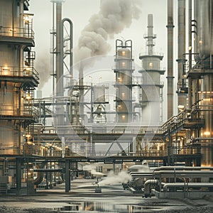 Industrial Minimalist Landscape, Factory Buildings, Industrial Blocks, Manufacture Zone, Oil Industry