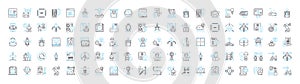 industrial modeling vector line icons set. Industrial, Modeling, Manufacturing, Process, Factory, Simulation, Analysis photo