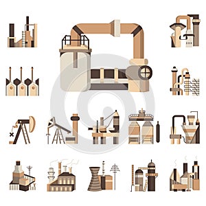 Industrial objects flat color icons