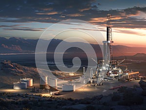 Industrial Oil Drilling Rig at Dusk