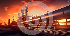 Industrial oil refinery area, detail of steel oil pipeline equipment, oil and gas storage - AI generated image