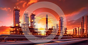 Industrial oil refinery area, detail of steel oil pipeline equipment, oil and gas storage - AI generated image