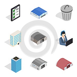 Industrial part of town icons set, isometric style