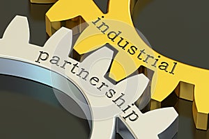 Industrial Partnership concept on the gearwheels, 3D rendering