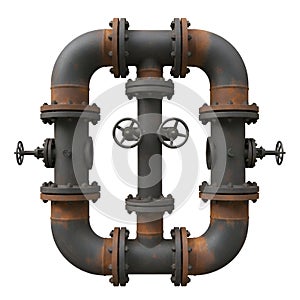 Industrial Pipe System with Valves and Flanges