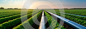 industrial pipeline carrying water for irrigation, contributing to agricultural activities. Generative AI