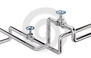 Industrial Pipes with Valves on White