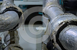 Industrial Piping and valves. Modern Ship interior