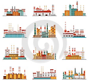 Industrial plant and factory set of icons