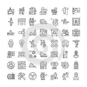 Industrial plant linear icons, signs, symbols vector line illustration set