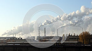 Industrial plant pollutes atmosphere and environment with harmful emissions