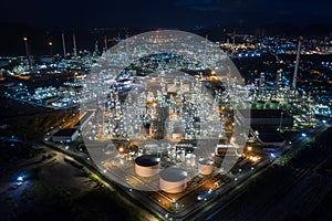 Industrial plants product oil and gas at night aerial view