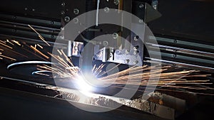 Industrial plasma machine cutting of metal plate. Clip. Cutting metal plates gas cutting. Steel plate cutting by gas