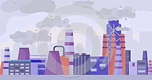 Industrial polluted city, urban scapes concept flat vector illustration. Factory area and plant, pollution of
