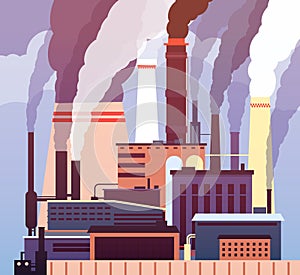 Industrial pollution. Polluted environment, industrial toxic smog, factory smoking pipes air pollution. Ecology damage