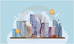 Industrial pollution. Vector. Air, water, and soil pollution by industrial production is most pressing issue our time