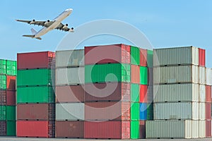 Industrial port with containers and air for logistic concept