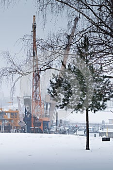 Industrial port cranes in Russia