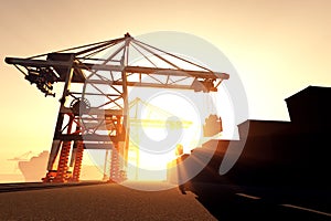 Industrial Port Sunset Sunrise 3D render 1