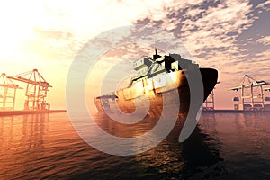 Industrial Port Sunset Sunrise 3D render 3