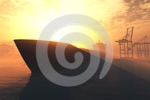 Industrial Port Sunset Sunrise 3D render 5