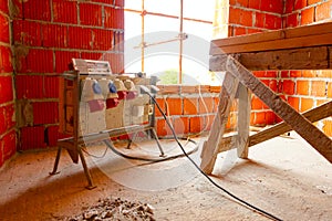 Industrial power outlets, electric plug in, at construction site