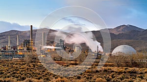 Industrial power plant near Reno Nevada with chimneys and smokestacks