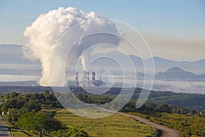 Industrial power plant with smokestack, Mea Moh, Lampang, Thailand.