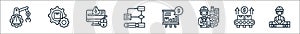 industrial process line icons. linear set. quality vector line set such as worker, production, manager, report, flowchart, de,