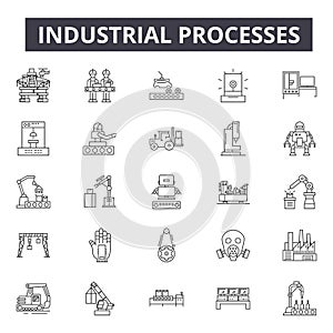 Industrial processes line icons, signs, vector set, outline illustration concept