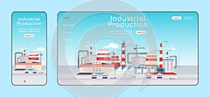 Industrial production adaptive landing page flat color vector template