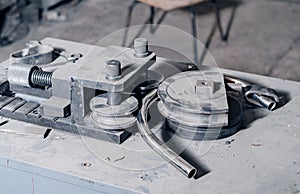 Industrial production. Parts of metalworking machines. Manufacturing industry background