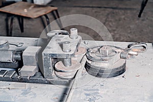 Industrial production. Parts of metalworking machines. Manufacturing industry background