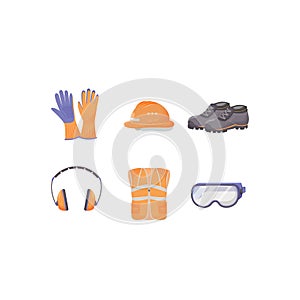 Industrial protective equipment flat color vector objects set