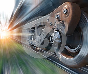 Industrial rail train wheels closeup technology perspective conceptual background