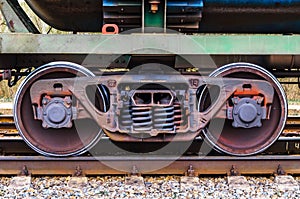 Industrial rail train wheels closeup technology train rail road.