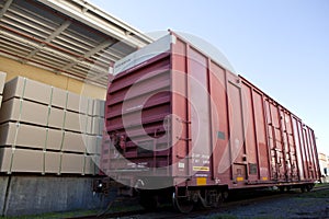 Industrial railway carriage transporting Lumber by rail